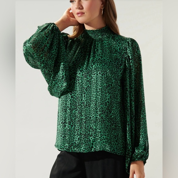 MELLODAY Emerald Animal Print Blouse XL - Picture 1 of 10